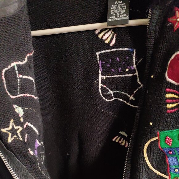 Designers Studio Originals Ugly Christmas Jacket Full Zip Stockings Embellished - Picture 5 of 10